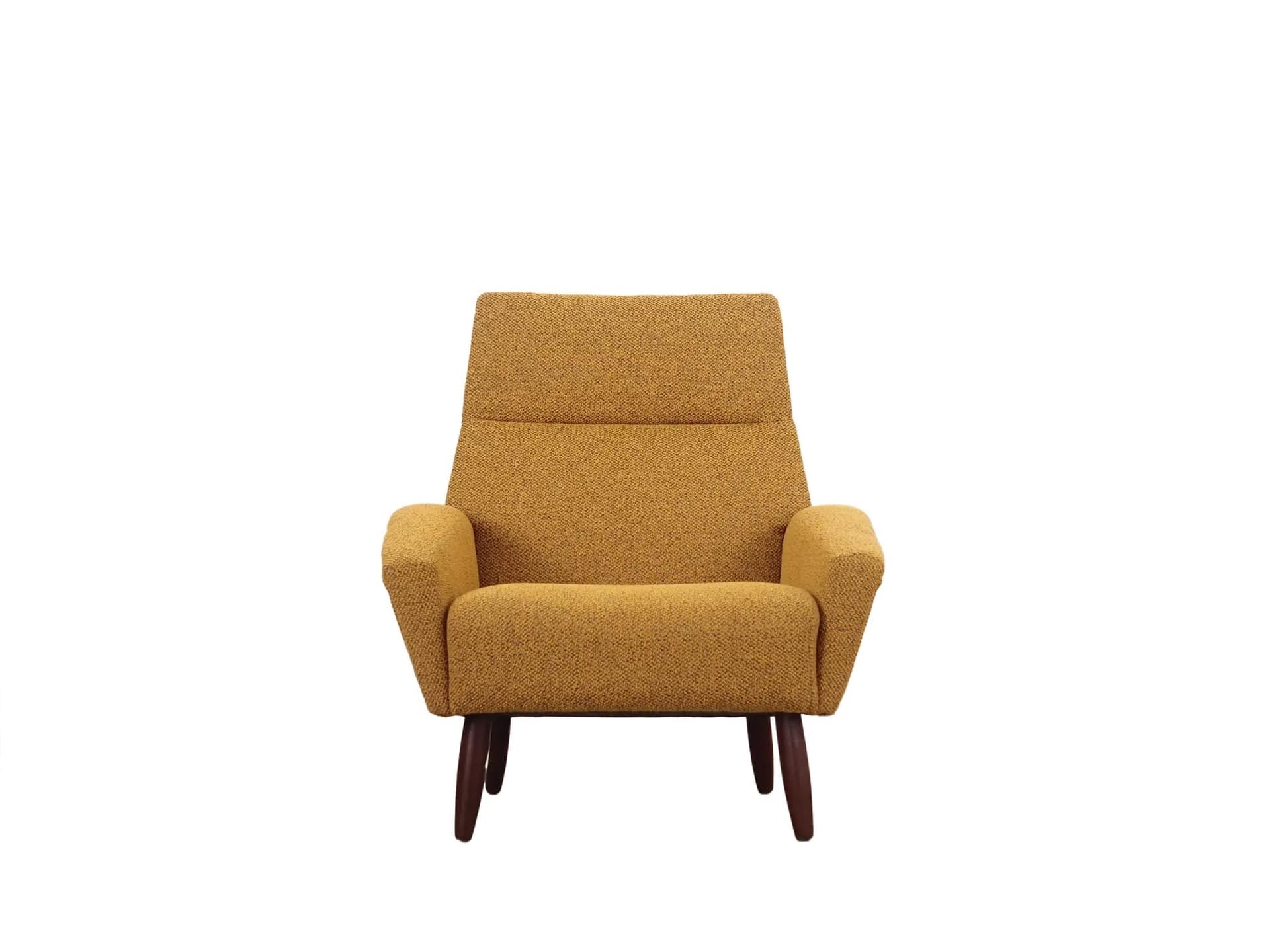 Fotel, musztardowy, teak, Dania, lata 70.