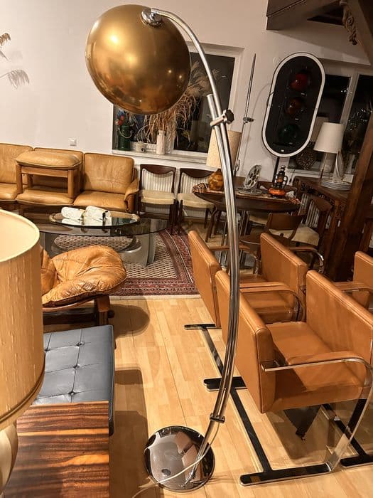 Floor Lamp Space Age, gold metal, chrome, Italy, 1970s. - 308232