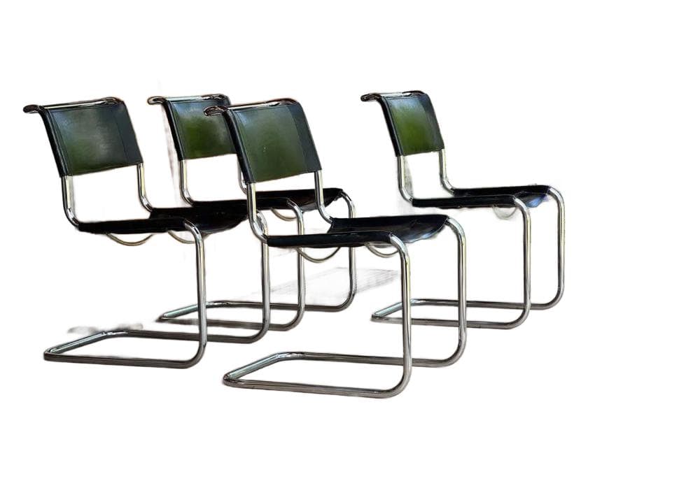 Zestaw czterech krzeseł S33, czarny, tworzywo, chrom srebrny, proj. M. Stam, Thonet, Niemcy, lata 30.