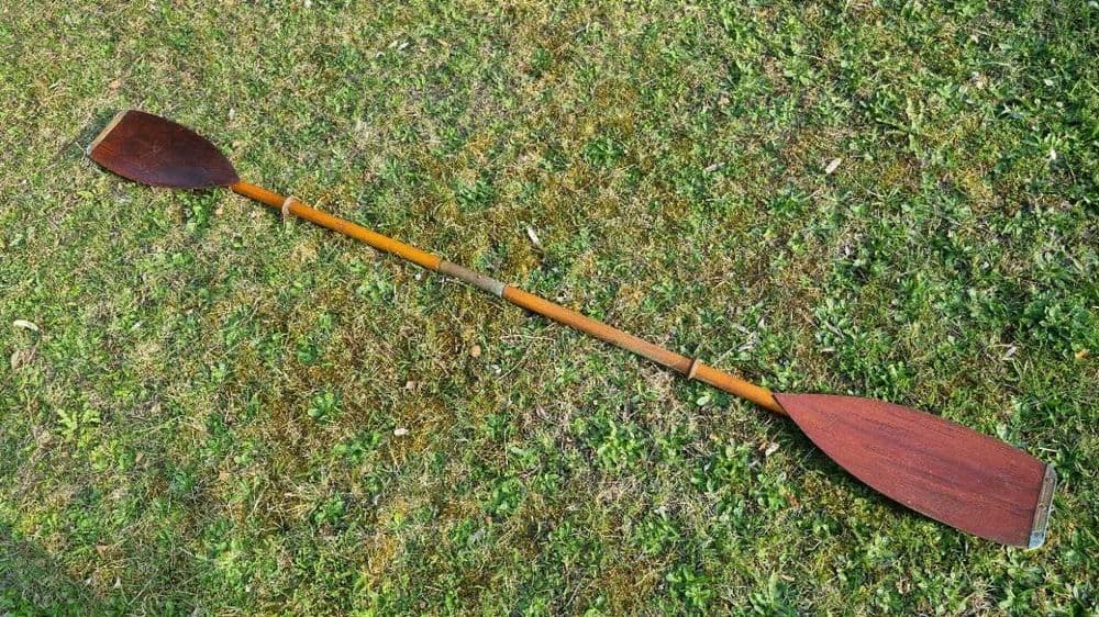 Para wioseł kajakowych składanych, brązowy żółty, drewno metal, Polska, lata 60. - 308550