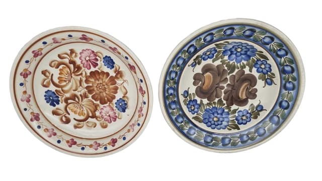 Set of two decorative wall plates, cream beige, ceramics, Włocławek, Poland, 1970s. - DIMENSION
