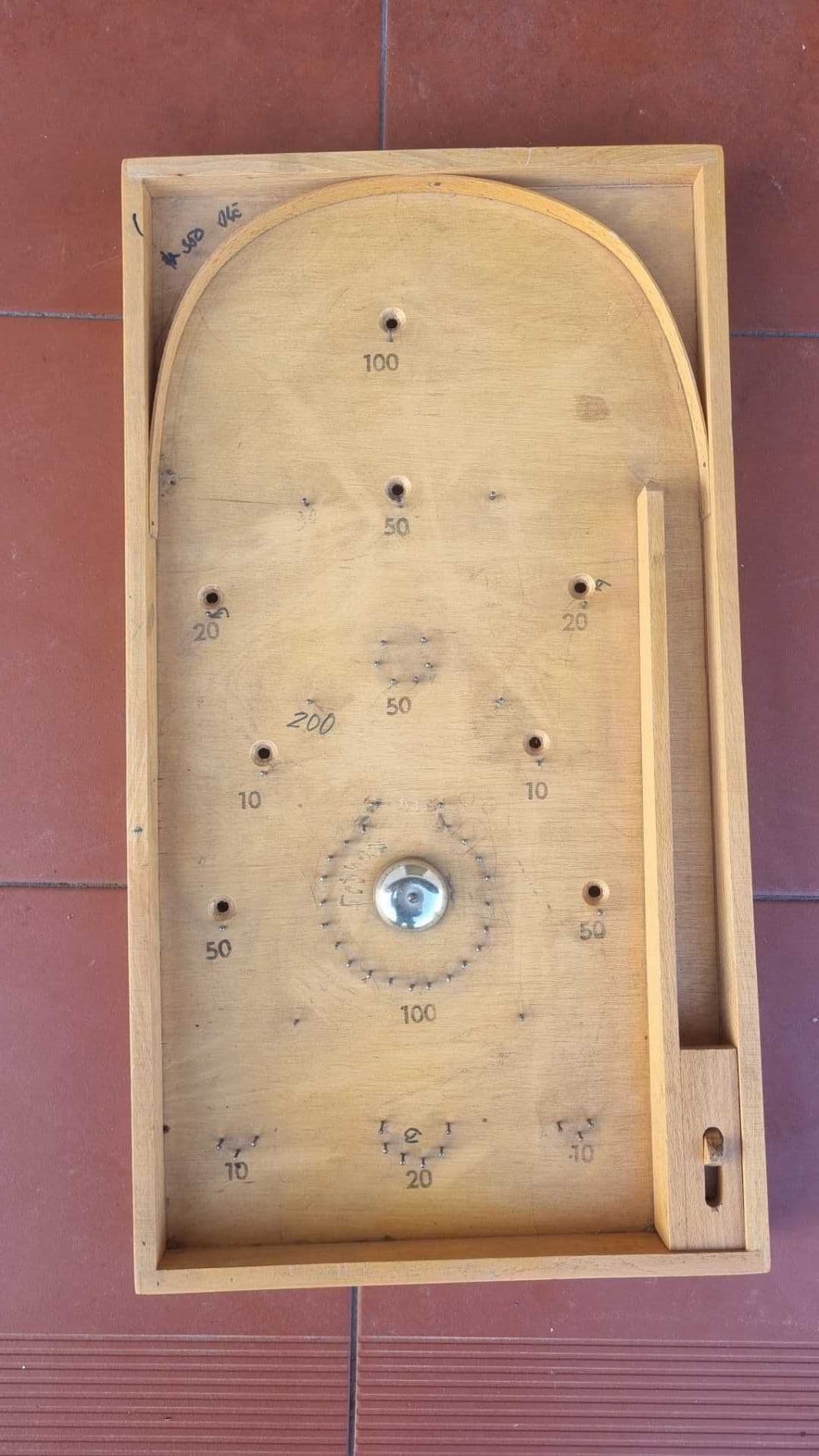 Gra pinball, brązowy, drewno metal, Czechosłowacja, lata 70. - 308586