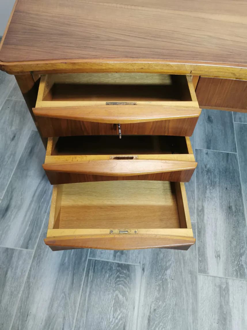 Desk, brown wood, brass, Czechoslovakia, 1960s. - 308589