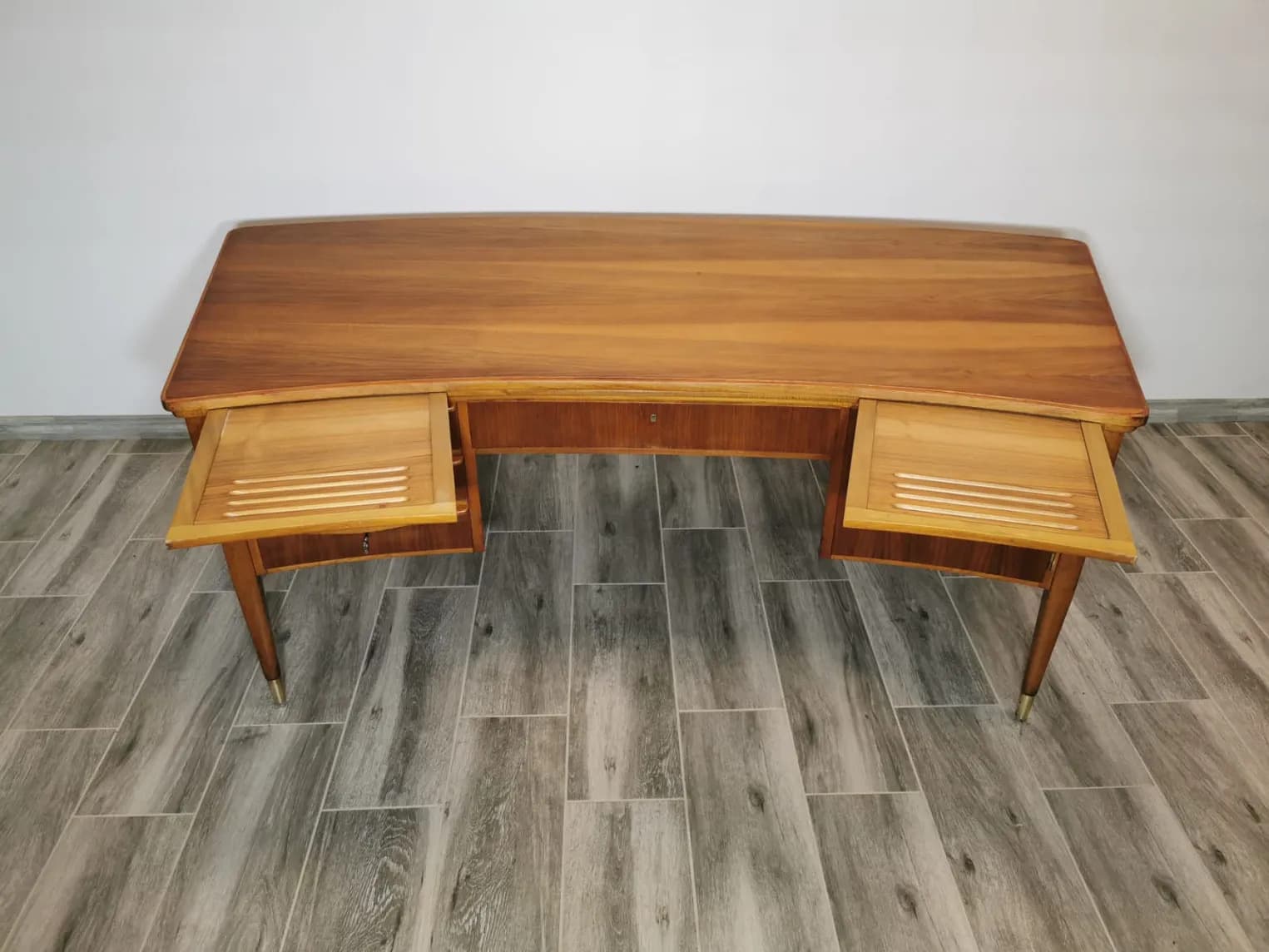 Desk, brown wood, brass, Czechoslovakia, 1960s. - 308593