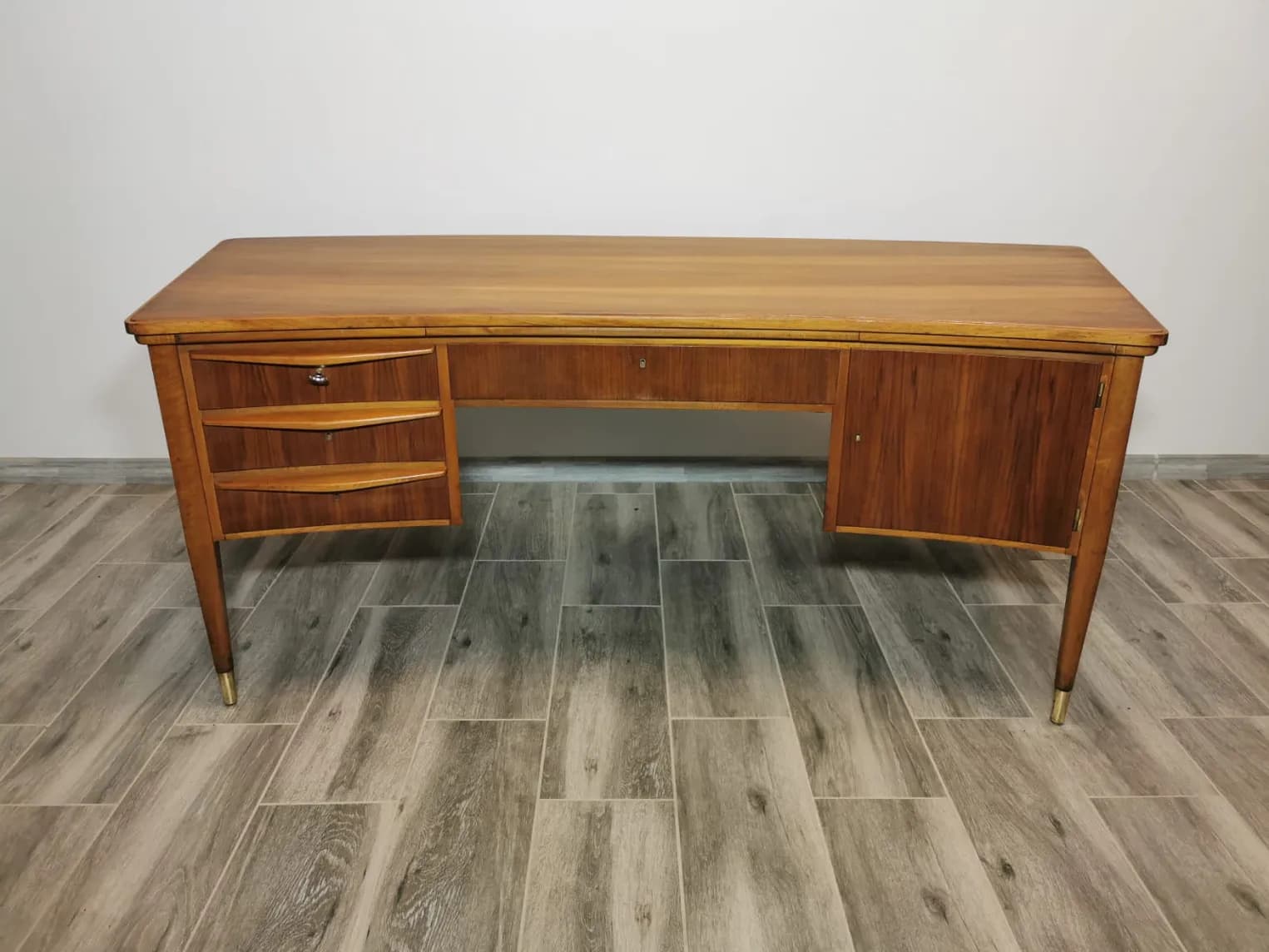 Desk, brown wood, brass, Czechoslovakia, 1960s. - 308594