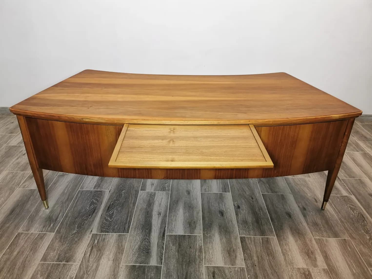 Desk, brown wood, brass, Czechoslovakia, 1960s. - 308596