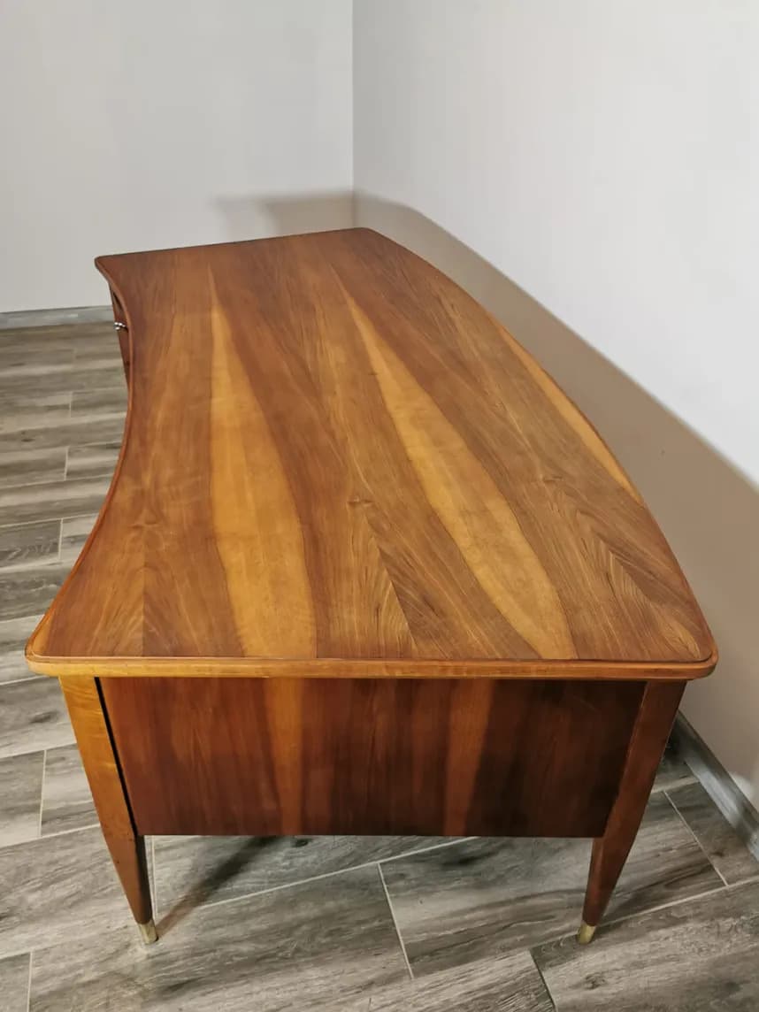 Desk, brown wood, brass, Czechoslovakia, 1960s. - 308601