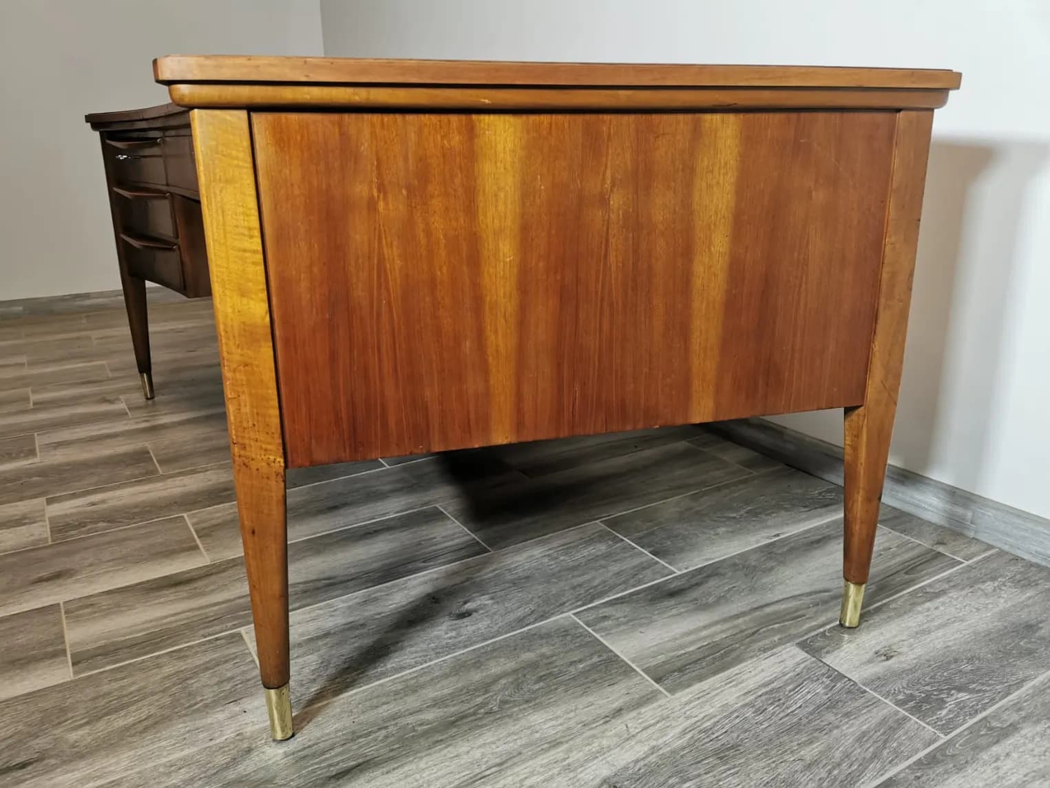 Desk, brown wood, brass, Czechoslovakia, 1960s. - 308599