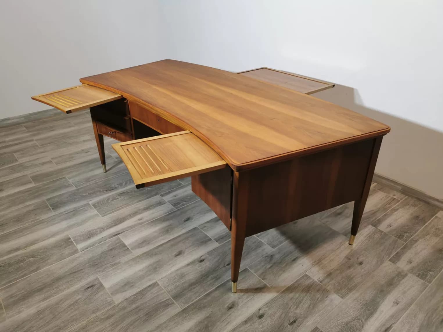 Desk, brown wood, brass, Czechoslovakia, 1960s. - 308595