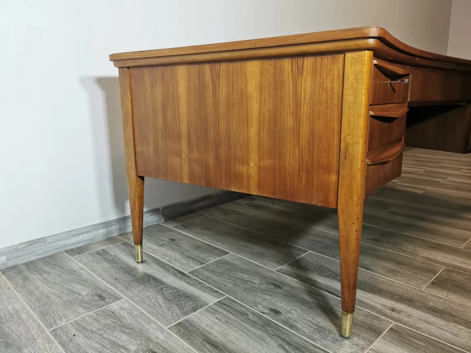 Desk, brown wood, brass, Czechoslovakia, 1960s. - 308600