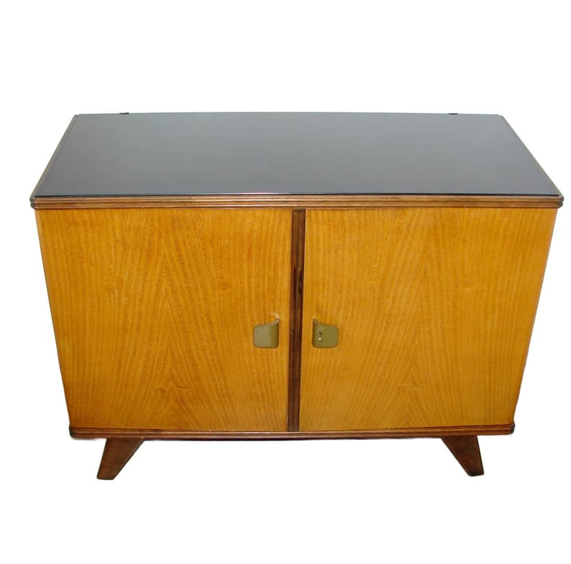 Sideboard Mid-Century Modern, brown wood, black glass, 1960s