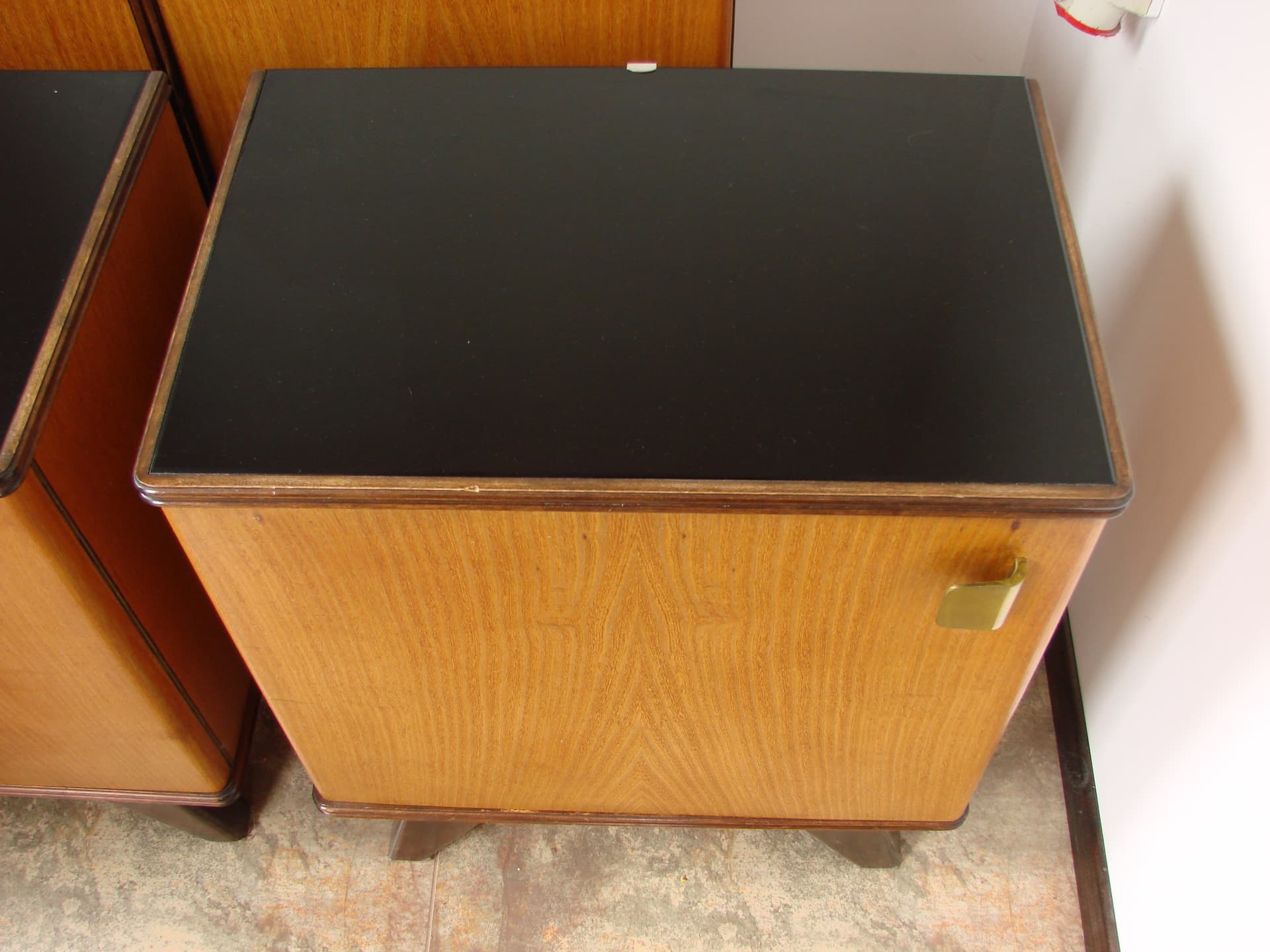 Set of nightstands, brown oak, black glass, 1960s. - 308615