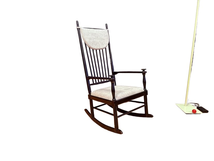 Rocking chair Isabella, black wood, grey fabric, by K.-A. Adolfsson, Gemla Möbler, Sweden, 1950s.