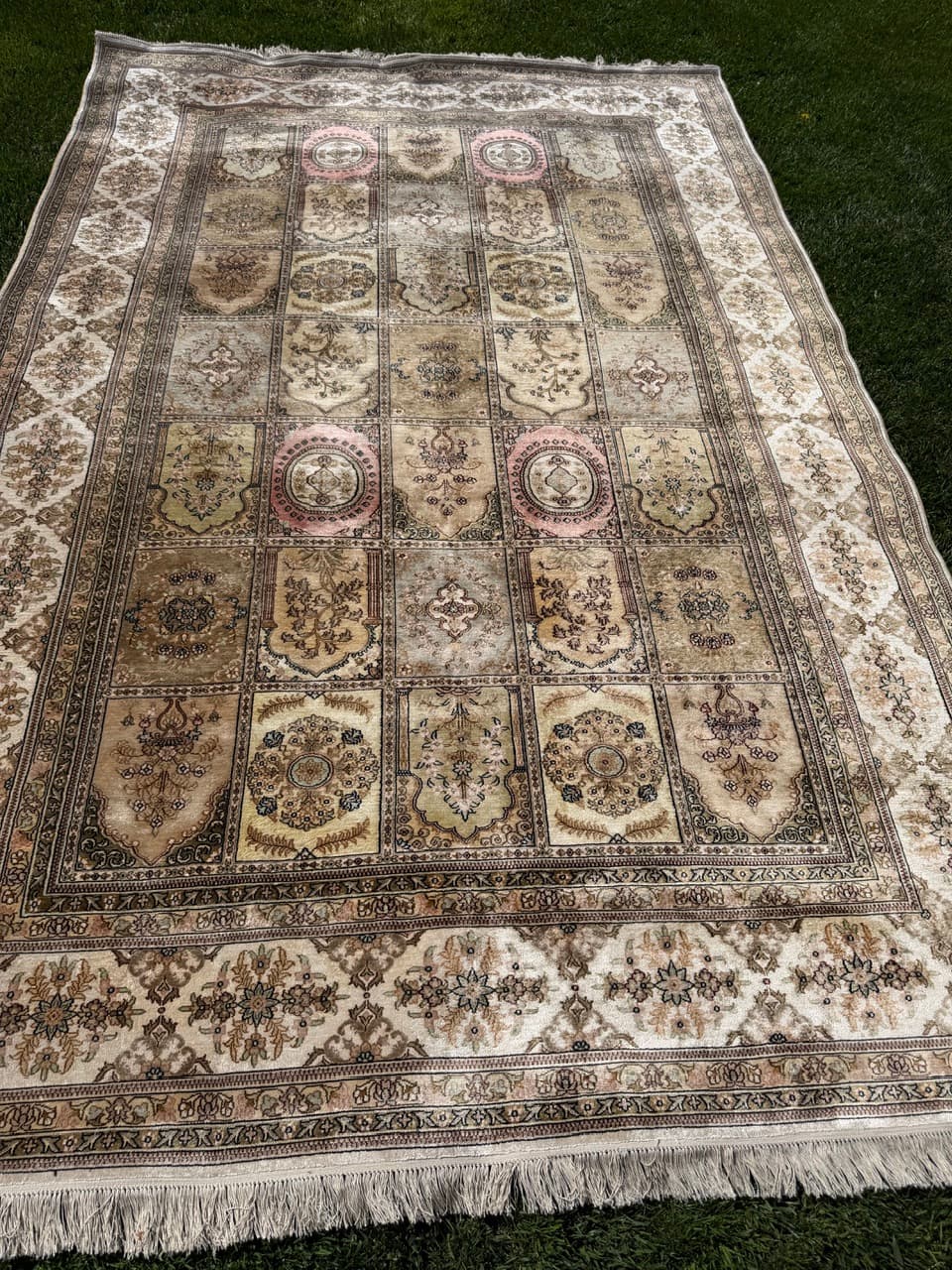 Rug Ghoum/Qom 300x190 cm, beige gold green brown pink silk, Iran - 308641