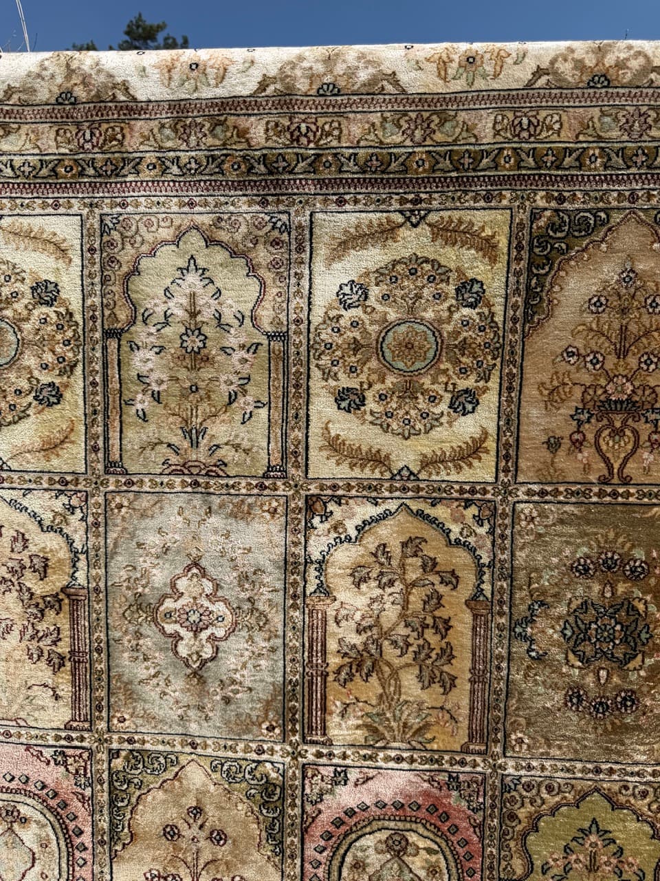 Rug Ghoum/Qom 300x190 cm, beige gold green brown pink silk, Iran - 308646