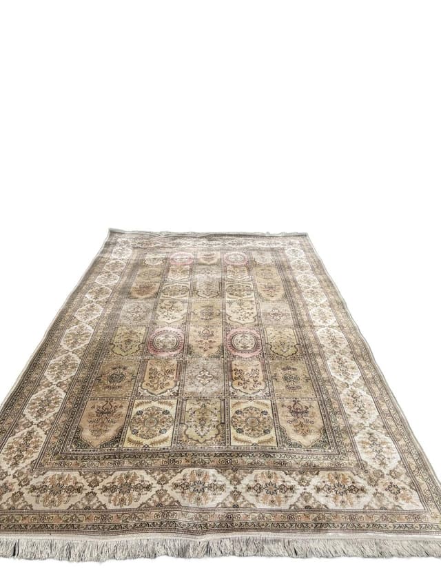 Rug Ghoum/Qom 300x190 cm, beige gold green brown pink silk, Iran - DIMENSION