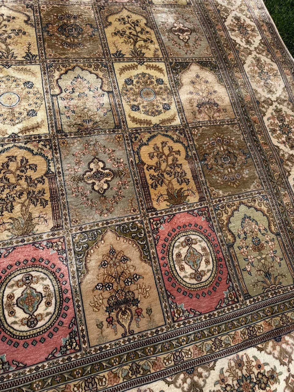 Rug Ghoum/Qom 300x190 cm, beige gold green brown pink silk, Iran - 308649