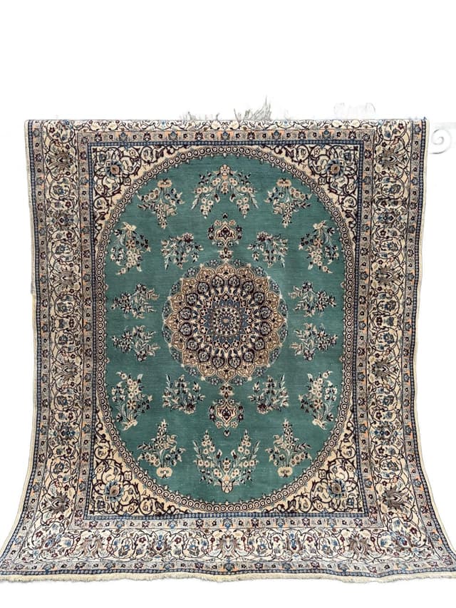 Persian Rug Nain 250x200 cm, turquoise-green, wool silk, Iran - DIMENSION
