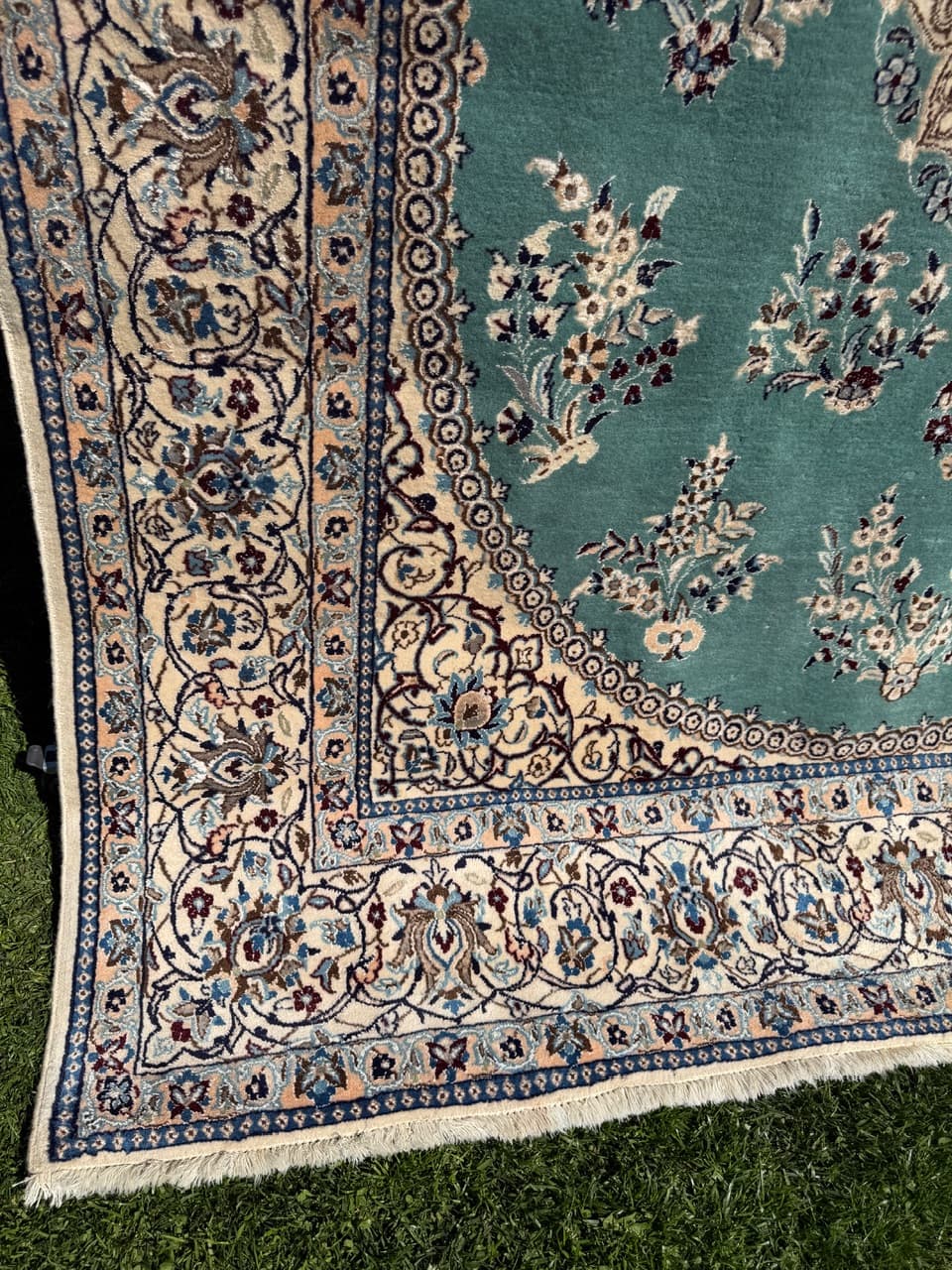 Persian Rug Nain 250x200 cm, turquoise-green, wool silk, Iran - 308664