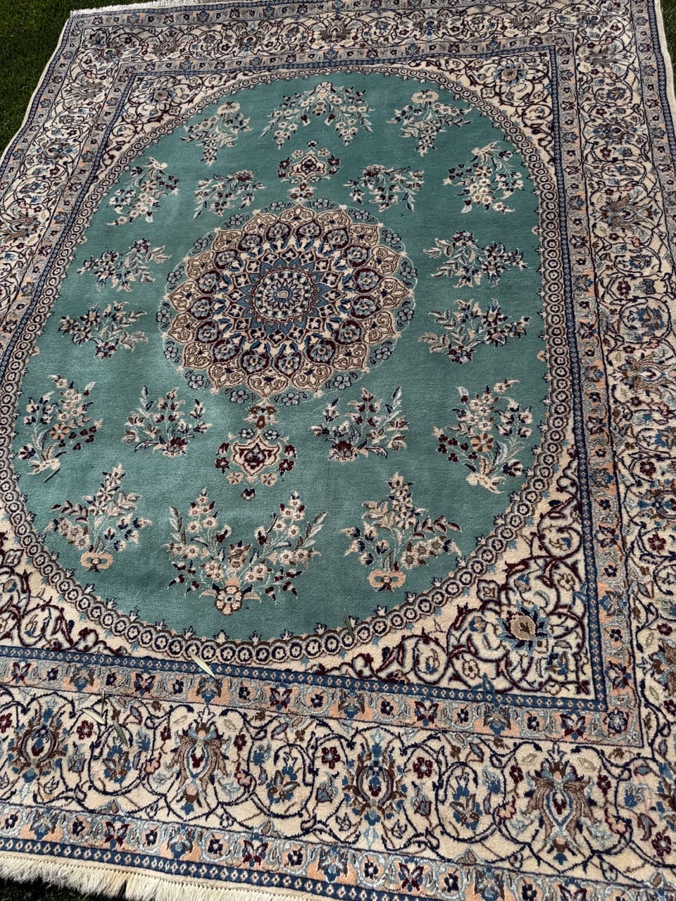 Persian Rug Nain 250x200 cm, turquoise-green, wool silk, Iran - 308660