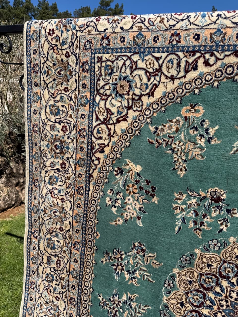 Persian Rug Nain 250x200 cm, turquoise-green, wool silk, Iran - 308654