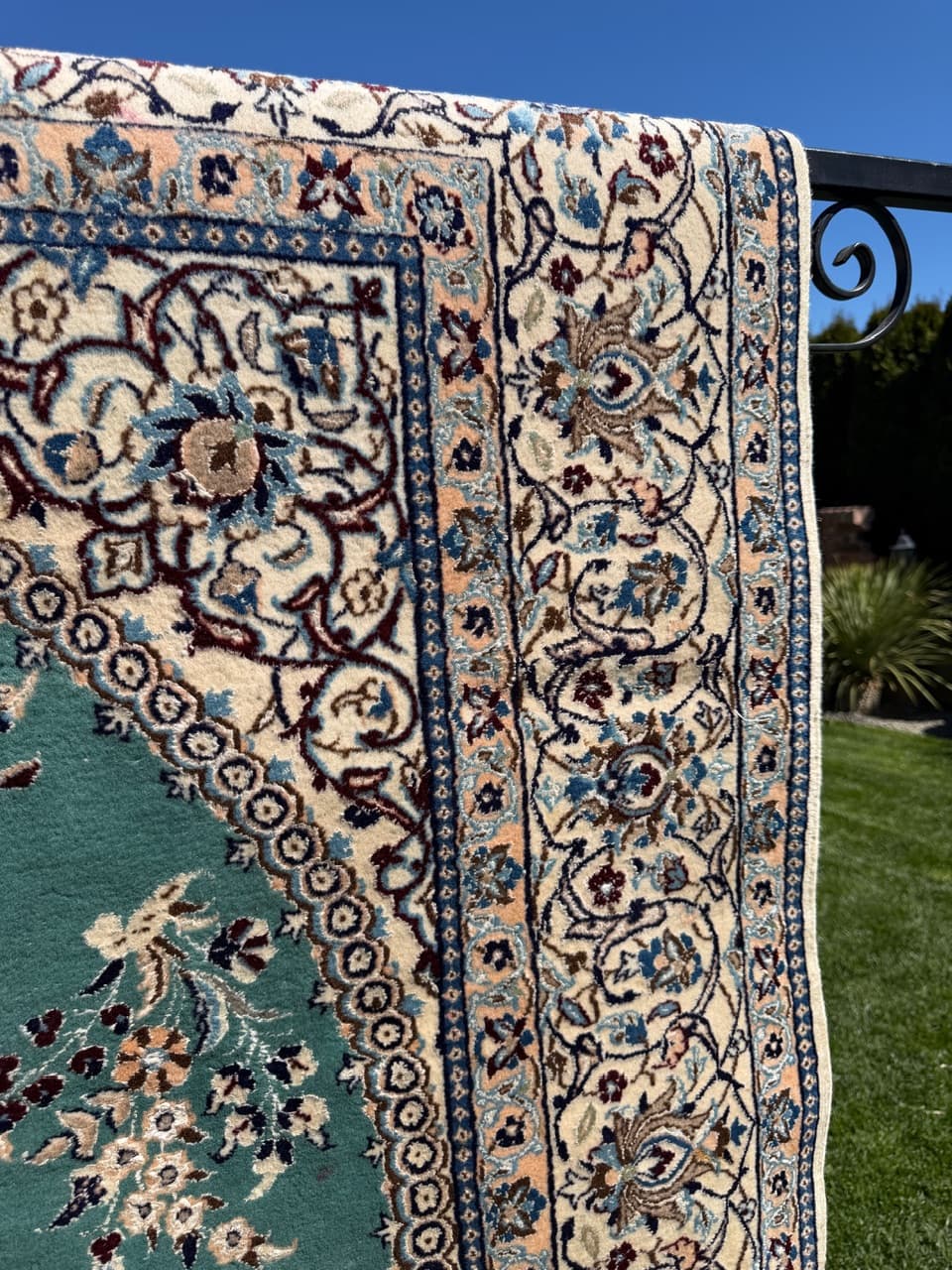Persian Rug Nain 250x200 cm, turquoise-green, wool silk, Iran - 308652