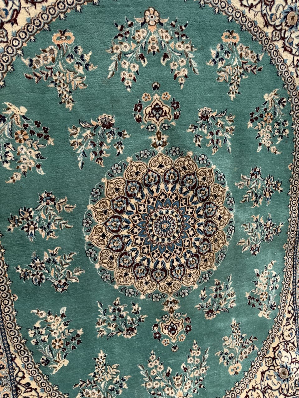 Persian Rug Nain 250x200 cm, turquoise-green, wool silk, Iran - 308663