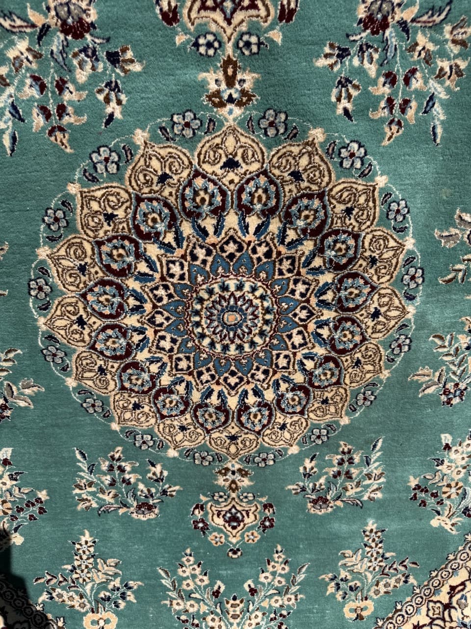 Persian Rug Nain 250x200 cm, turquoise-green, wool silk, Iran - 308655