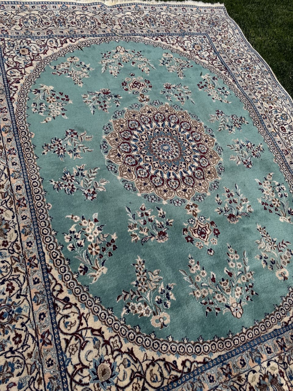 Persian Rug Nain 250x200 cm, turquoise-green, wool silk, Iran - 308658