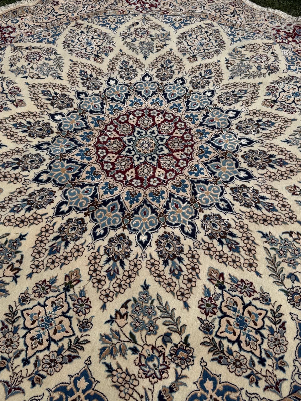 Round Rug Nain 260x260 cm, beige multicolor, cashmere wool, silk, Iran - 308670
