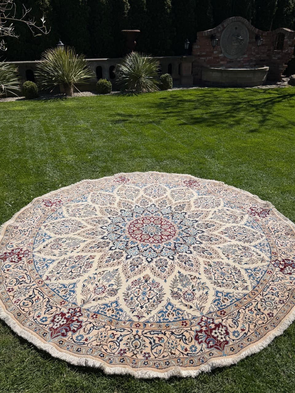 Round Rug Nain 260x260 cm, beige multicolor, cashmere wool, silk, Iran - 308671