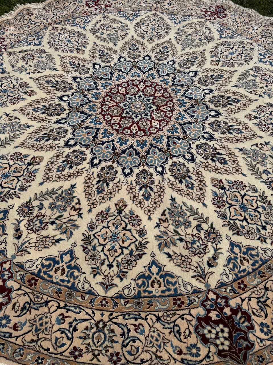 Round Rug Nain 260x260 cm, beige multicolor, cashmere wool, silk, Iran - 308674