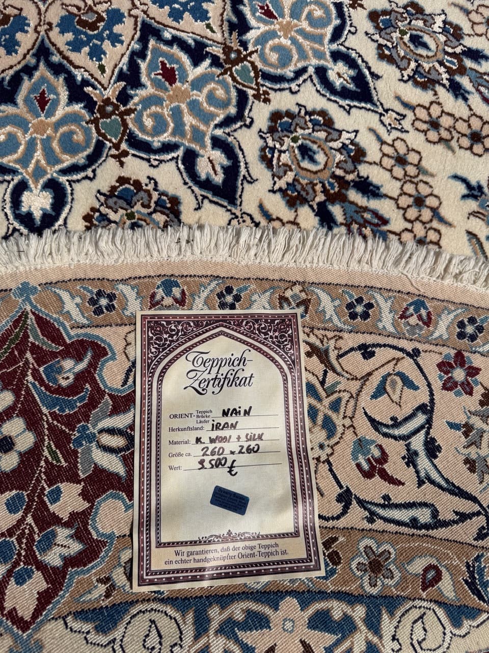 Round Rug Nain 260x260 cm, beige multicolor, cashmere wool, silk, Iran - 308673