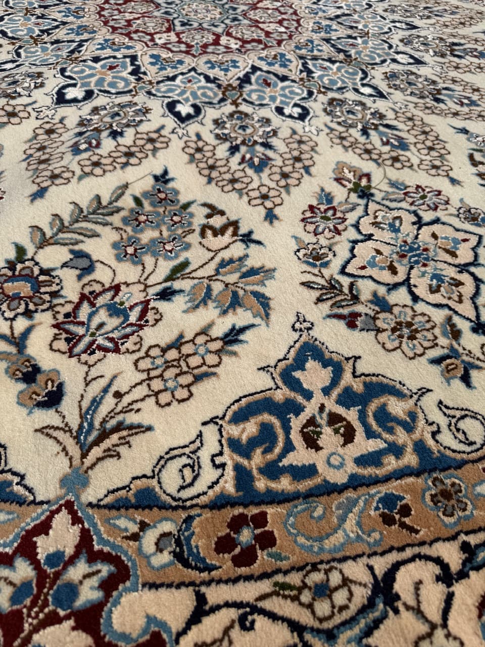 Round Rug Nain 260x260 cm, beige multicolor, cashmere wool, silk, Iran - 308667