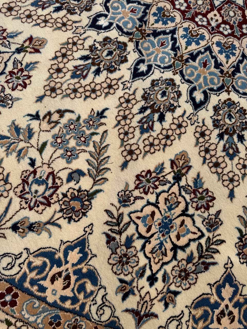 Round Rug Nain 260x260 cm, beige multicolor, cashmere wool, silk, Iran - 308677