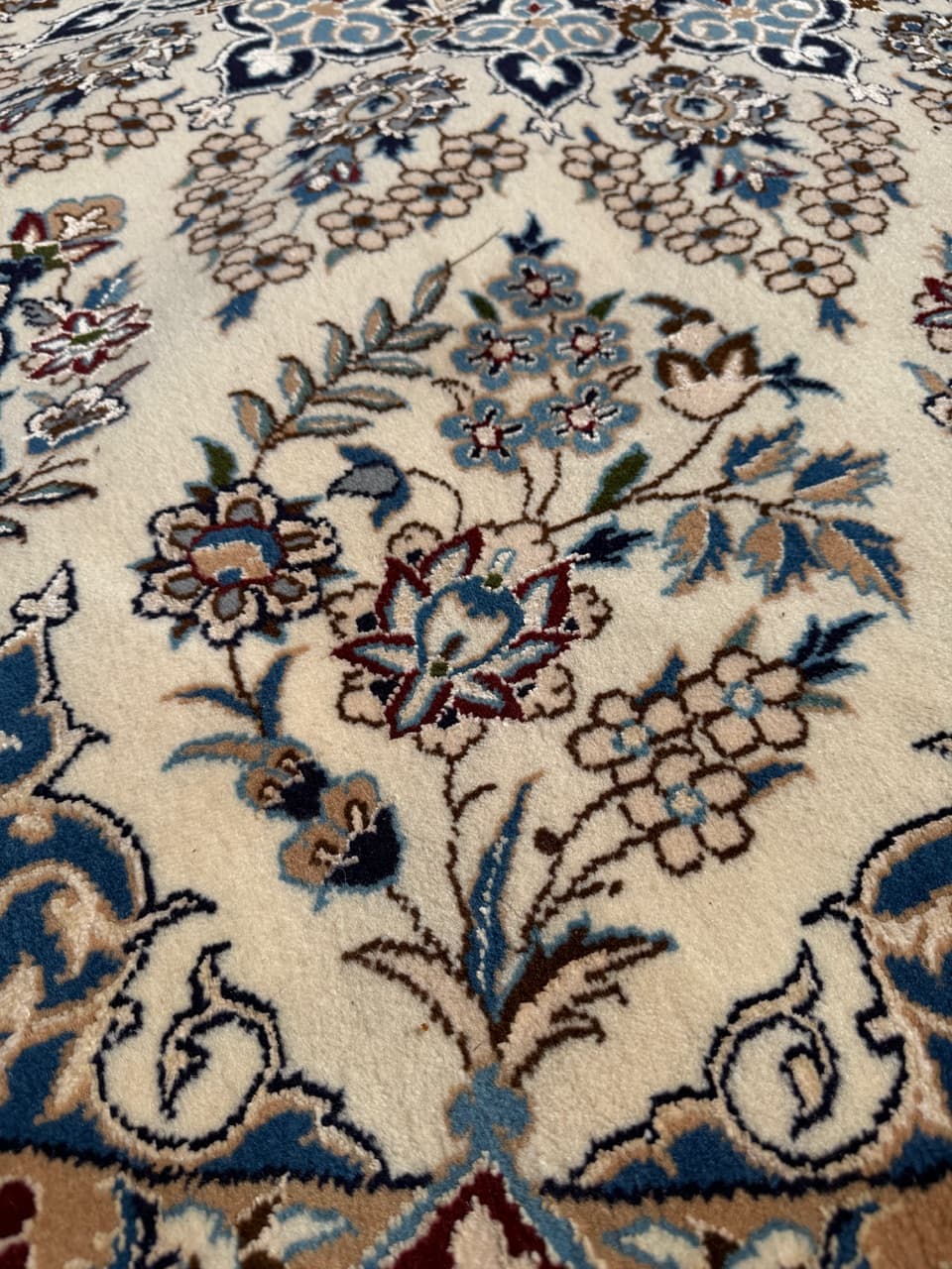 Round Rug Nain 260x260 cm, beige multicolor, cashmere wool, silk, Iran - 308668