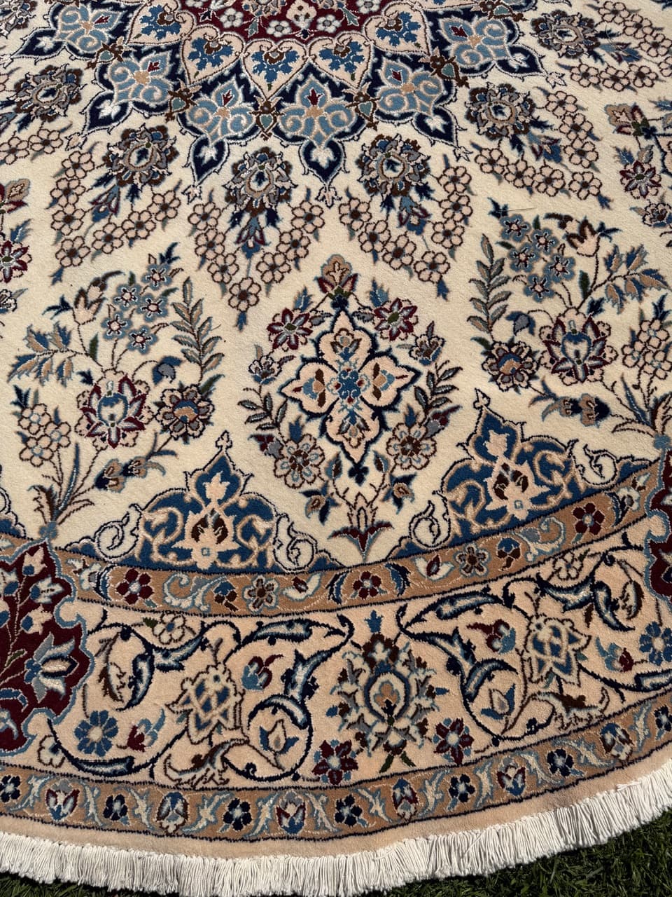 Round Rug Nain 260x260 cm, beige multicolor, cashmere wool, silk, Iran - 308676