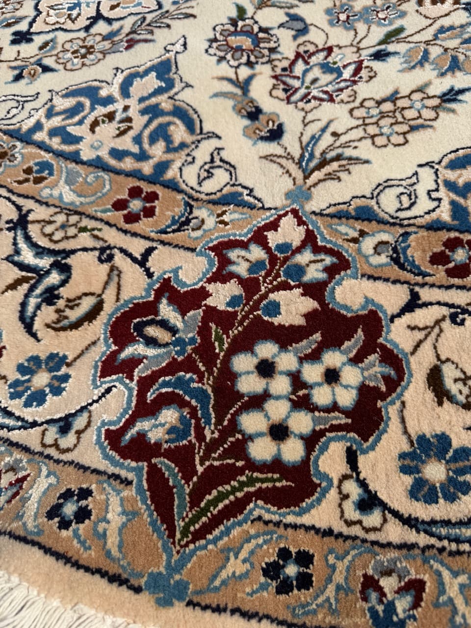 Round Rug Nain 260x260 cm, beige multicolor, cashmere wool, silk, Iran - 308666