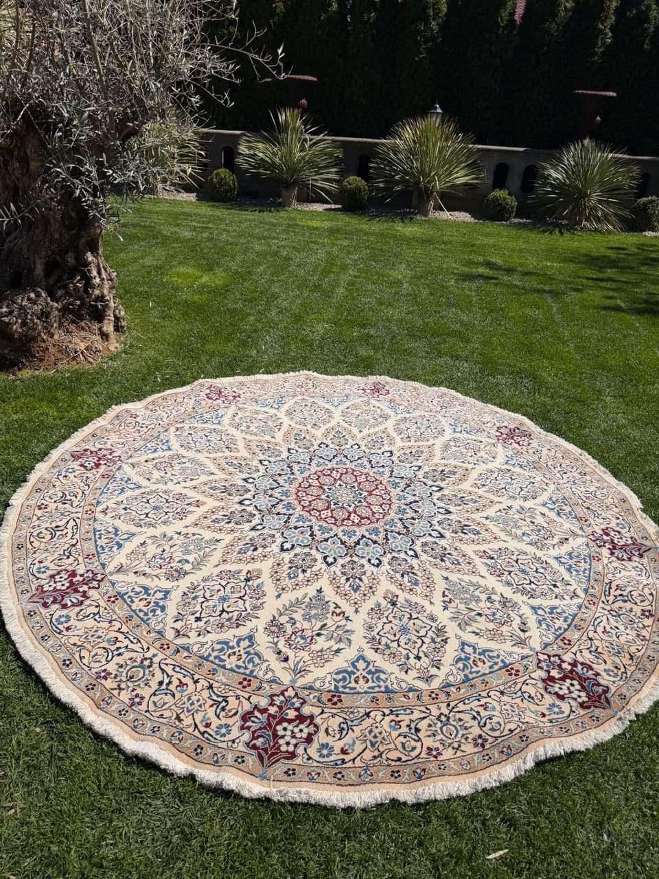 Round Rug Nain 260x260 cm, beige multicolor, cashmere wool, silk, Iran - 308675