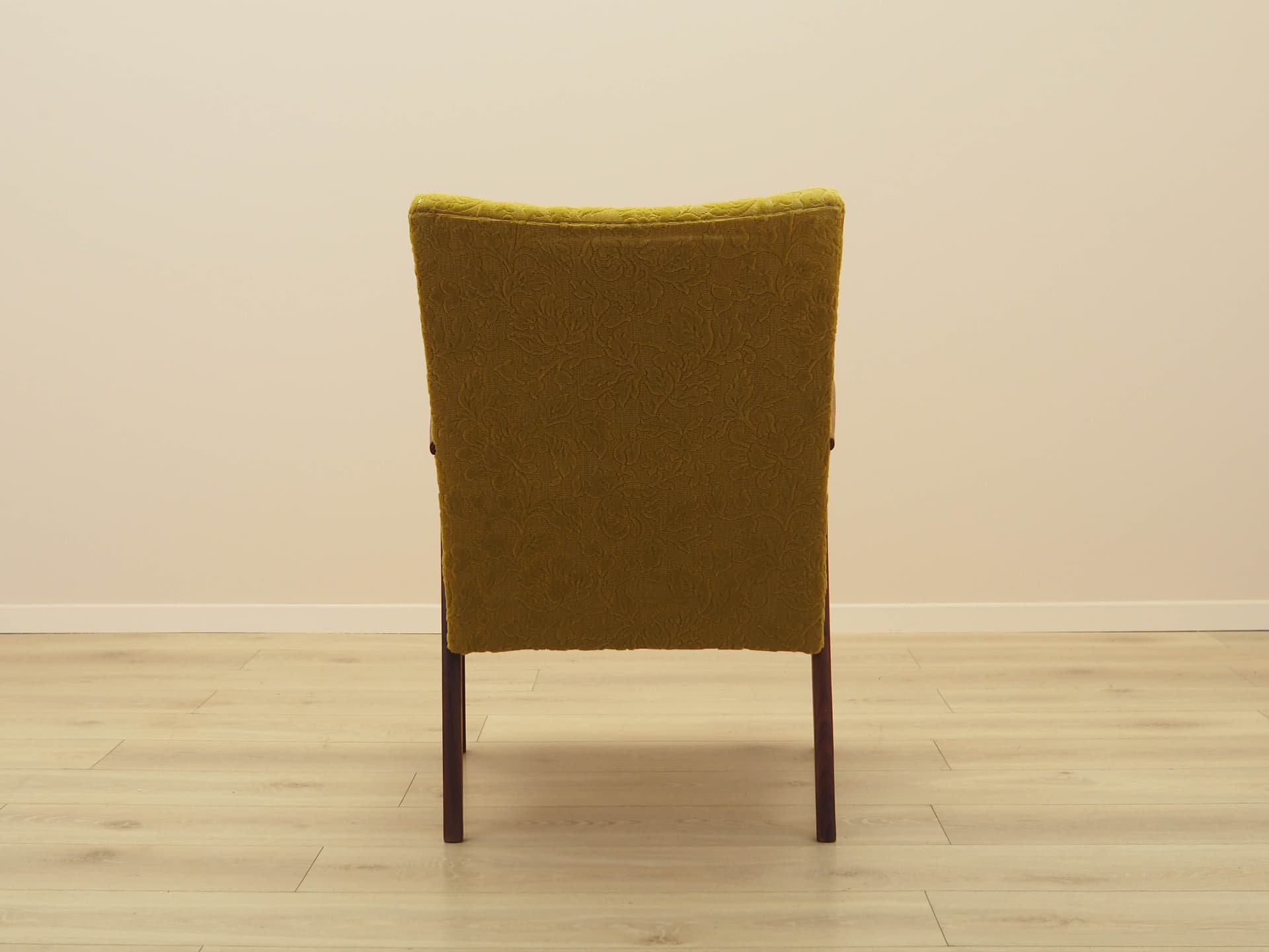 Fotel, musztardowy żółty, tkanina, teak, Dania, lata 60. - 308728