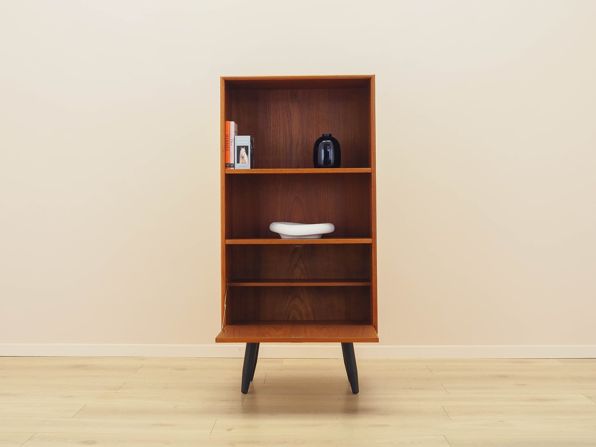 Bookcase, brown teak, black wood, Denmark, 1970s. - 308761