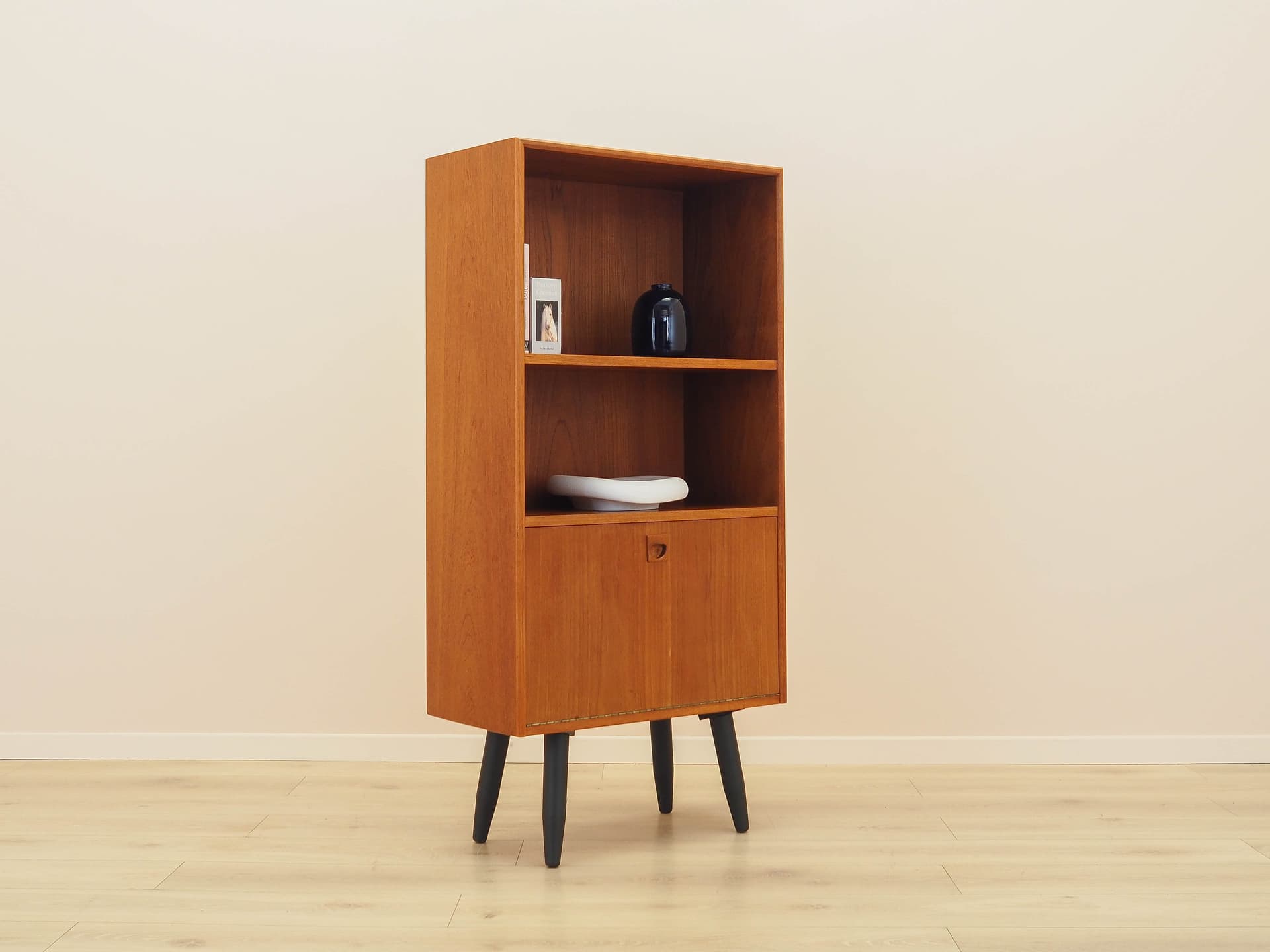 Bookcase, brown teak, black wood, Denmark, 1970s. - 308763