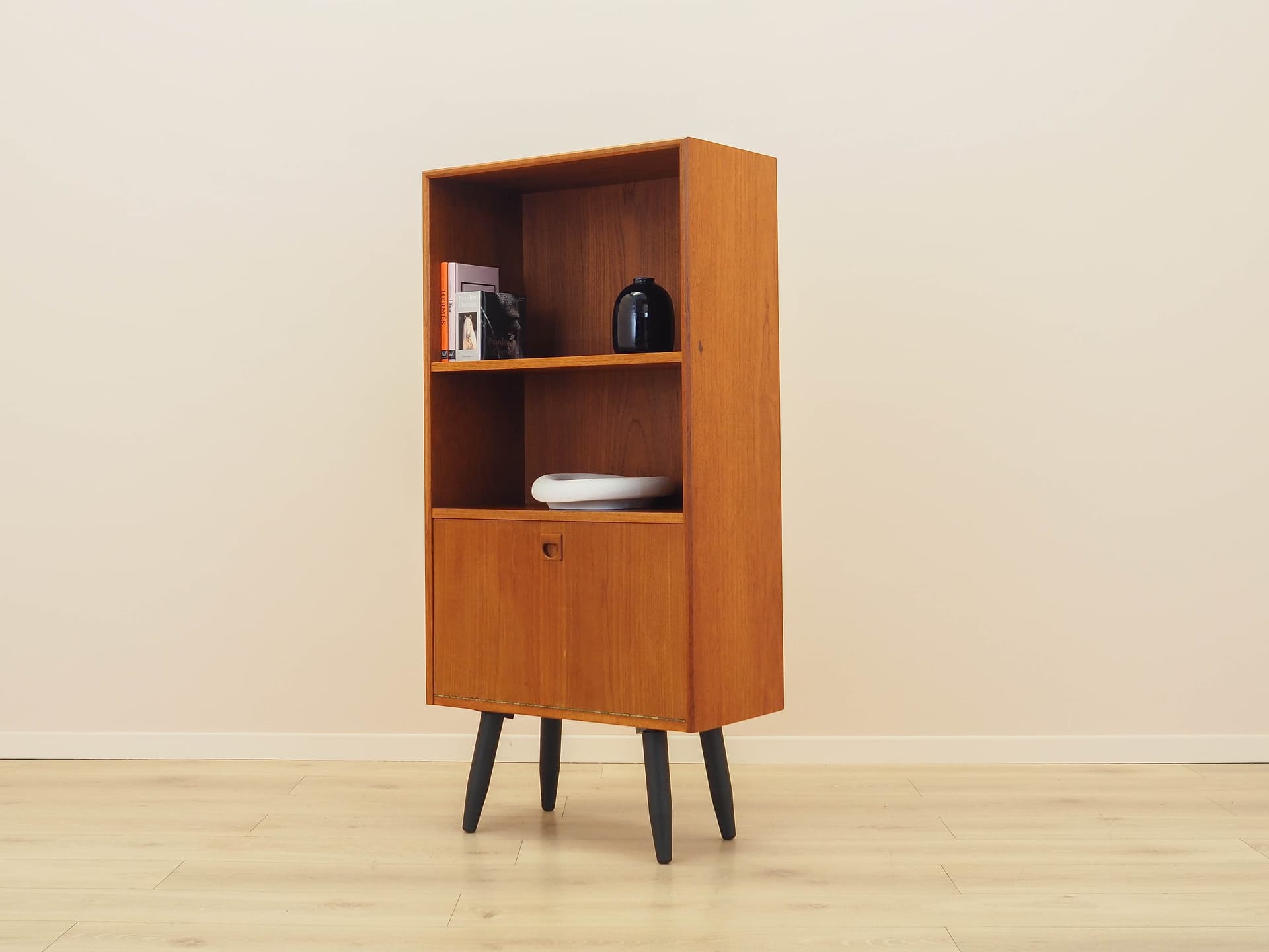 Bookcase, brown teak, black wood, Denmark, 1970s. - 308762