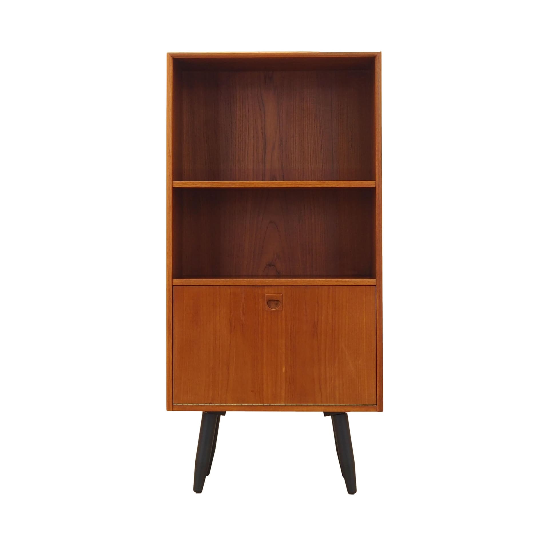 Bookcase, brown teak, black wood, Denmark, 1970s.