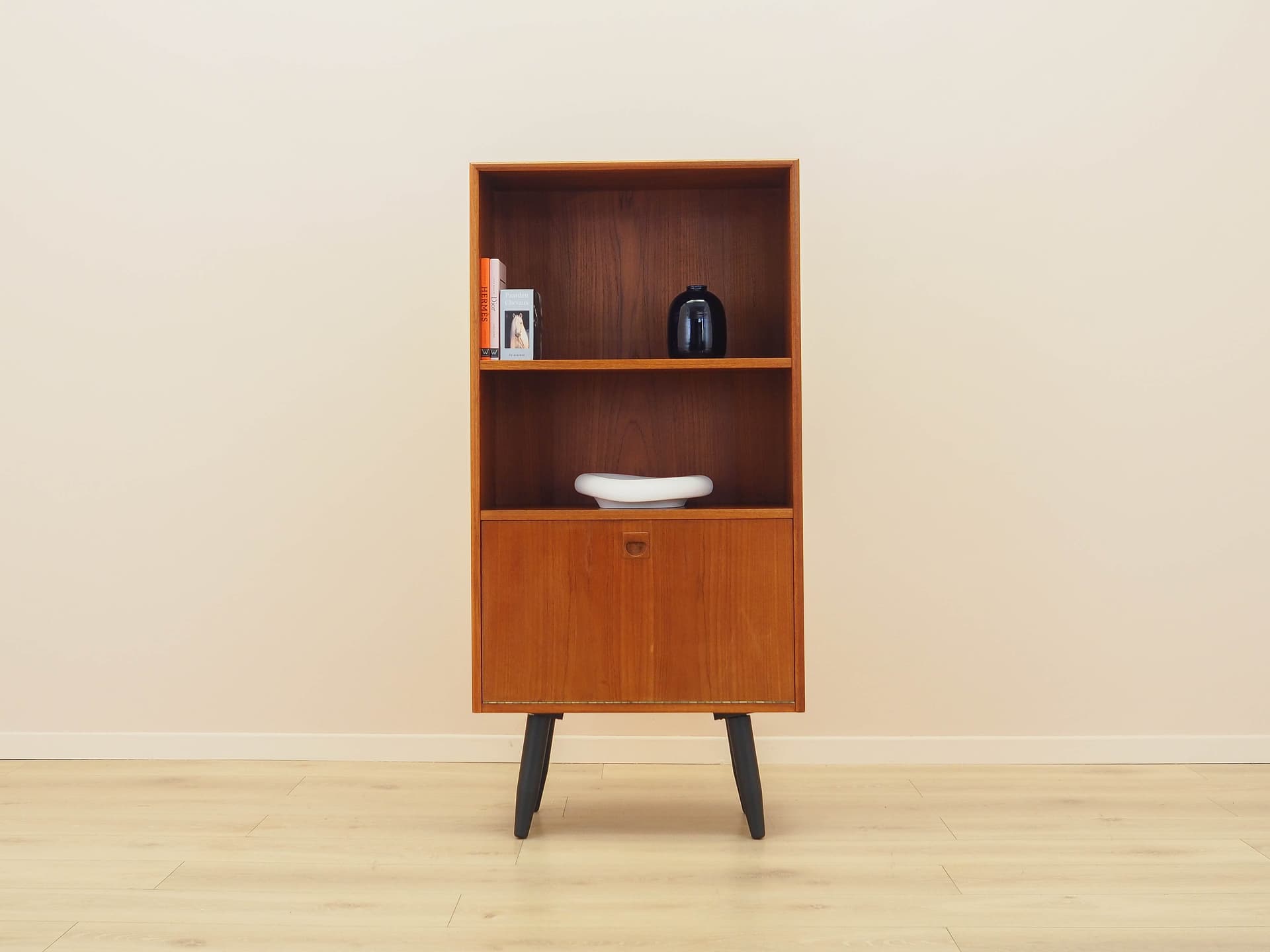 Bookcase, brown teak, black wood, Denmark, 1970s. - 308760