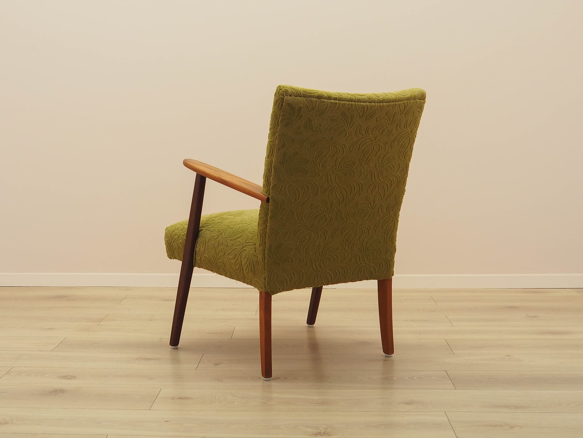 Fotel, oliwkowa zieleń, tkanina, teak, Dania, lata 60. - 308778