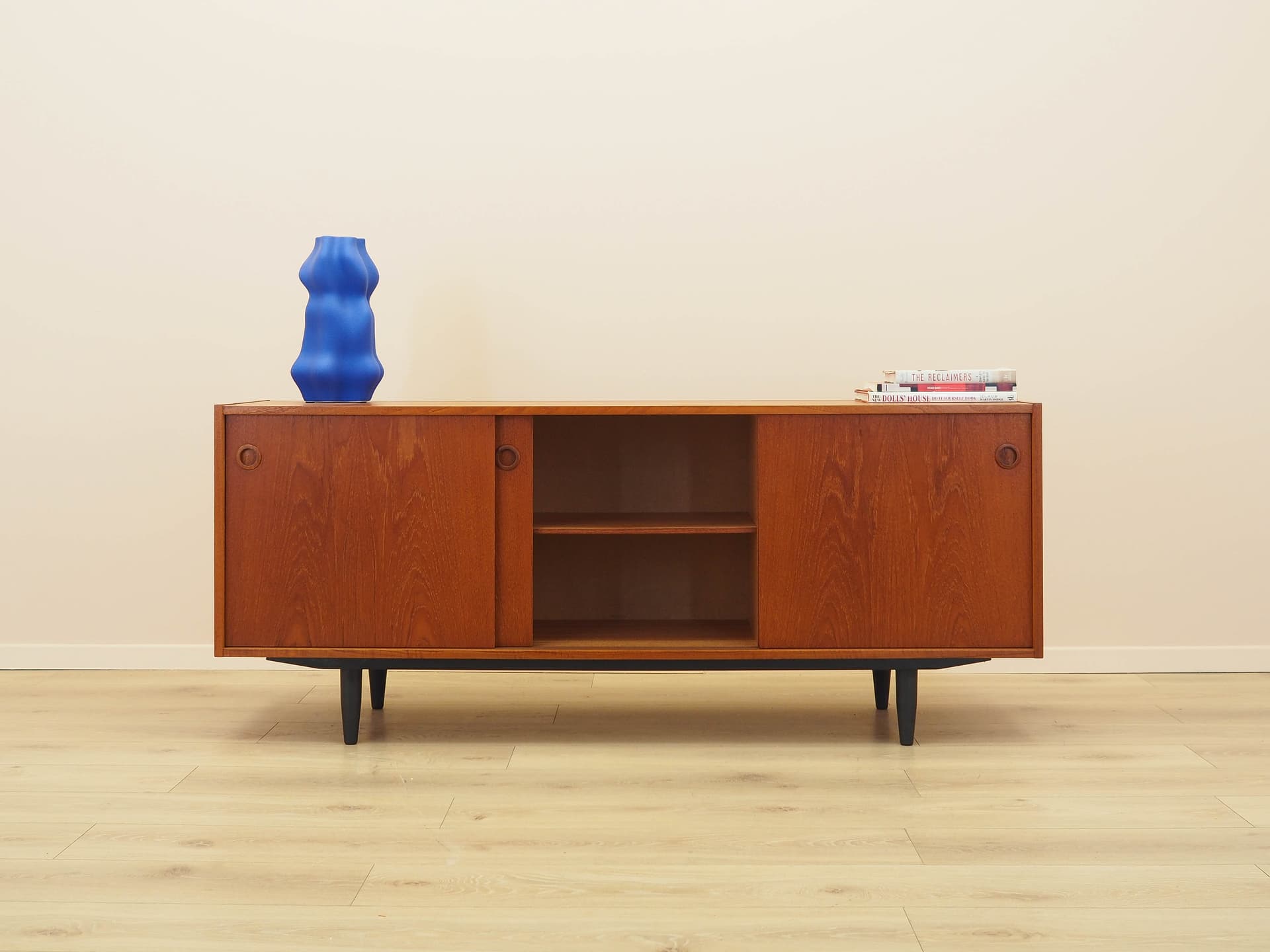 Sideboard, brown teak, black wood, Denmark, 1970s. - 308791