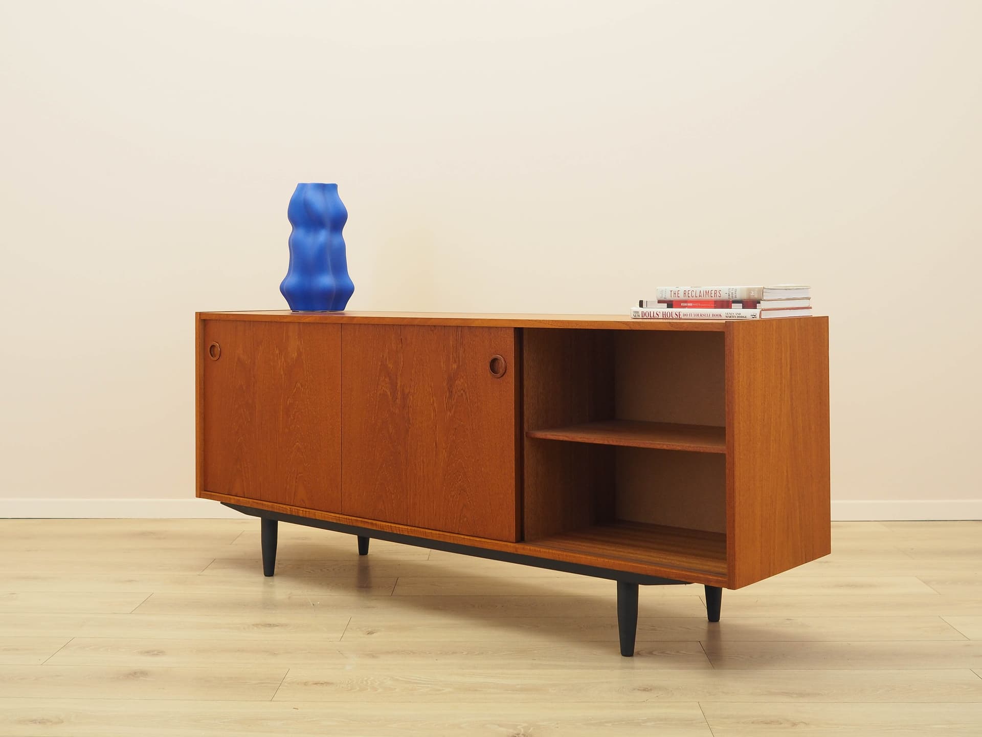 Sideboard, brown teak, black wood, Denmark, 1970s. - 308792