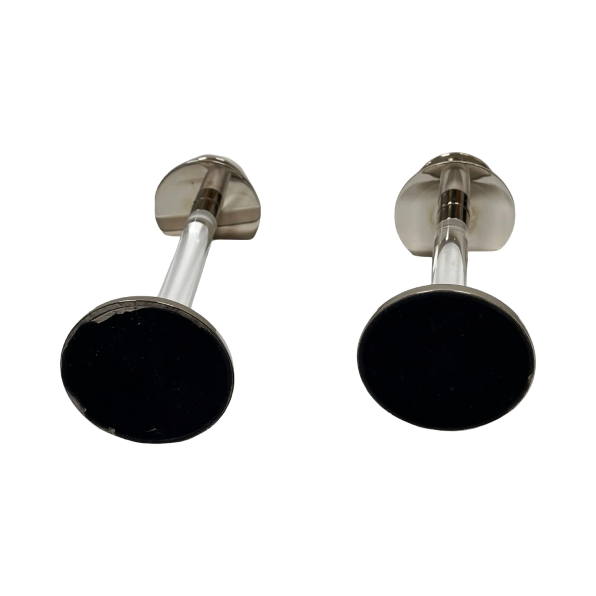 Pair of candlesticks, silver transparent, silver-plated metal acrylic glass, by E. Ericson, Svenskt Tenn, Sweden, 1960s. - 308842