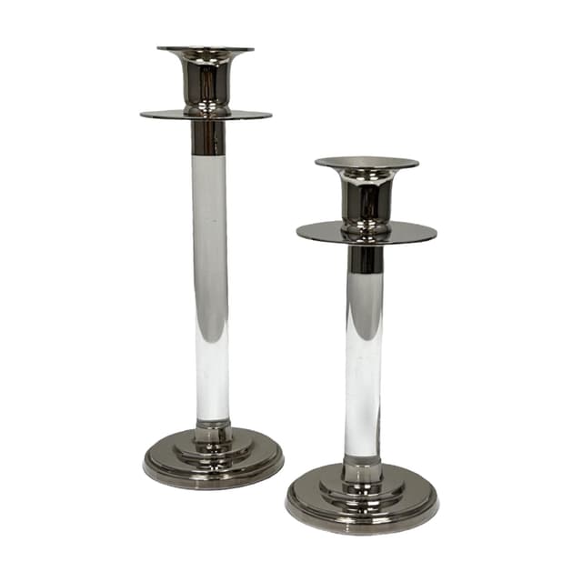 Pair of candlesticks, silver transparent, silver-plated metal acrylic glass, by E. Ericson, Svenskt Tenn, Sweden, 1960s. - DIMENSION
